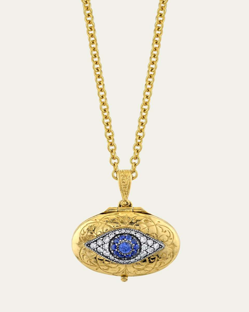 Hammered Evil Eye Oval Locket Necklace